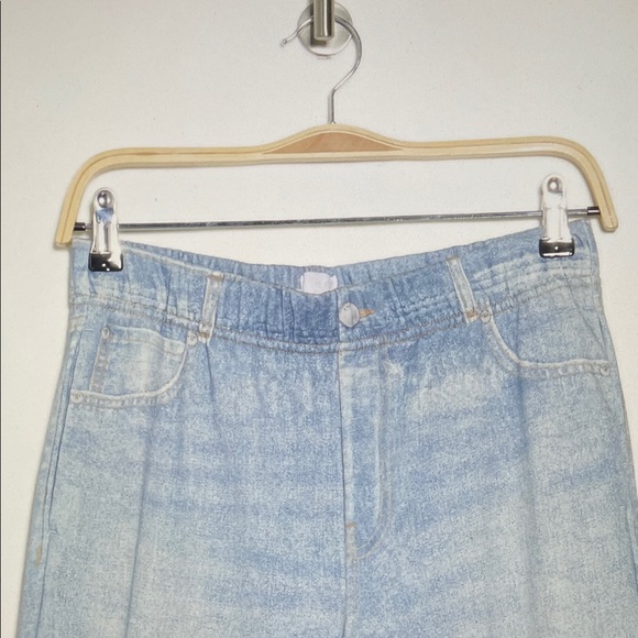 MIRAGE DENIM PRINTED FRENCH TERRY WIDE LEG PANTS Light Blue Women's. - Picture 2 of 9